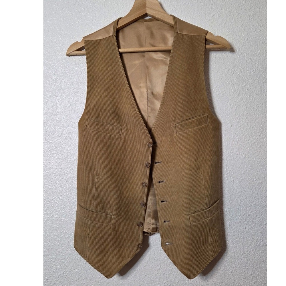 Vintage Corduroy Vest Tan Brown Academia Western‎ Tailored Layering Piece Small